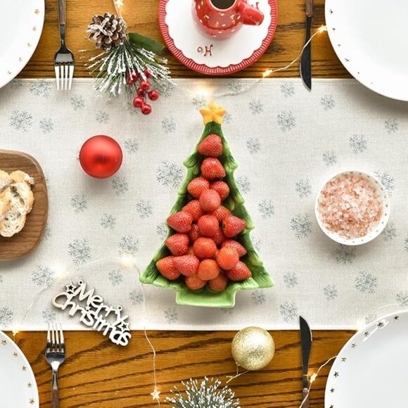 Beige Pine Tree Snowflake Merry Christmas Table Runner Seasonal Winter Xma 13x36 - Picture 3 of 6